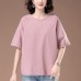 Solid color round neck short sleeved top for women