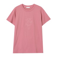Solid color embroidered short sleeved top