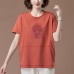 Embroidered round neck short sleeved top