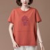 Embroidered round neck short sleeved top