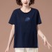 Embroidered sequin round neck short sleeved T-shirt with letters