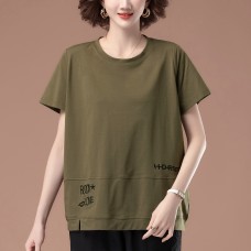 Round neck embroidered short sleeved T-shirt