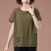 Round neck embroidered short sleeved T-shirt