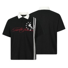 Color blocked striped woven short sleeved polo shirt