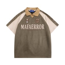 Splicing color blocked shoulder short sleeved polo shirt