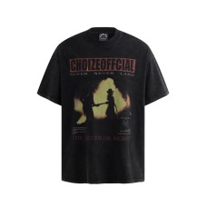 Washed rock character printed short sleeved T-shirt