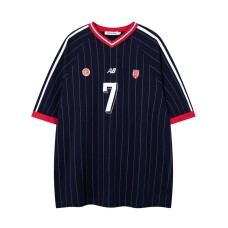 Color blocked vertical stripe V-neck short sleeved T-shirt
