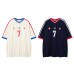Color blocked vertical stripe V-neck short sleeved T-shirt
