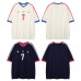 Color blocked vertical stripe V-neck short sleeved T-shirt
