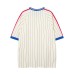 Color blocked vertical stripe V-neck short sleeved T-shirt