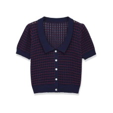 Short sleeved knitted small round collar top Short sleeved knitted small round collar top
