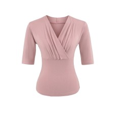 V-Neck Mid-Length Sleeve Top Fitted and Slimming, Casual Innerwear for Women