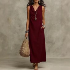 Elegant Sleeveless V-Neck Long Dress Summer Fashion Dress