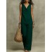 New Women's Fashion Casual Set, Pure Color V-Neck Top Outfit for Market