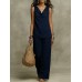New Women's Fashion Casual Set, Pure Color V-Neck Top Outfit for Market