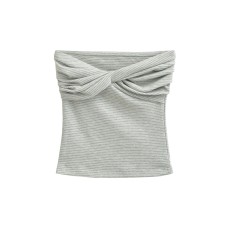 Striped Knot Cross Design Crop Top for Women, Summer Fitted Strapless Tank Top Striped Knot Cross Design Crop Top for Women, Summer Fitted Strapless Tank Top