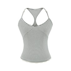 Striped Tencel Cami Top with Lace Trim, Backless Design,  Women's Summer Top