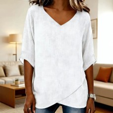 Women's Summer Linen V-Neck Irregular Sleeve Casual Loose Top