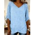 Women's Summer Linen V-Neck Irregular Sleeve Casual Loose Top