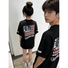 Flag Print Embroidered Couple Short Sleeve T-Shirt Flag Print Embroidered Couple Short Sleeve T-Shirt