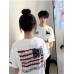 Flag Print Embroidered Couple Short Sleeve T-Shirt 