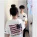 Flag Print Embroidered Couple Short Sleeve T-Shirt 
