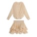 Retro V-Neck Shirt with Romantic Ruffled Skirt Three-Piece Set