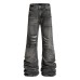 Stacked wrinkled ripped denim bell bottoms
