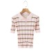 Street short sleeved polo collar striped knit top