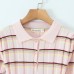 Street short sleeved polo collar striped knit top