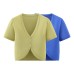 Short sleeved V-neck casual short knitted top
