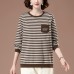 Round neck loose striped top for women