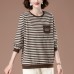Round neck loose striped top for women