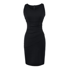 Elegant Pleated Bodycon Dress, Fitted Waist Split Design, Sophisticated Slimming Sleeveless Mini Dress Summer