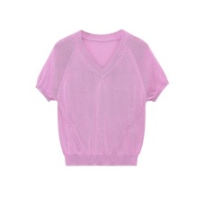 Lazy style minimalist short sleeved knitted sweater