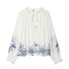 Flower Embroidered Loose Shirt Flower Embroidered Loose Shirt