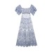 Blue and white porcelain lotus leaf sleeve embroidered dress