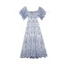 Blue and white porcelain lotus leaf sleeve embroidered dress