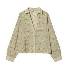 Retro style hollowed out embroidered long sleeved shirt