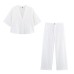 Hollow embroidery short shirt+wide leg pants Hollow embroidery short shirt+wide leg pants