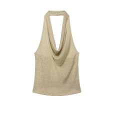 Spicy girl metallic line hanging neck collar top