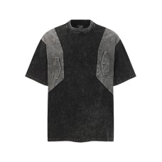 Washed distressed patchwork contrasting short sleeves