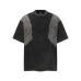 Washed distressed patchwork contrasting short sleeves