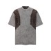 Washed distressed patchwork contrasting short sleeves
