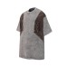 Washed distressed patchwork contrasting short sleeves