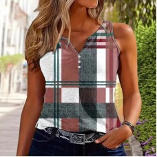 Summer New Casual Fashion Printed Color blocked Checkered Tank Top Summer New Casual Fashion Printed Color blocked Checkered Tank Top