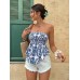 Summer Beach Printed Strapless Backless Crop Top with Ruffled Hem and Waist-Cinching Design for Women