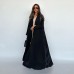 Black suit collar pleated patchwork long cardigan jacket