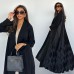 Black suit collar pleated patchwork long cardigan jacket