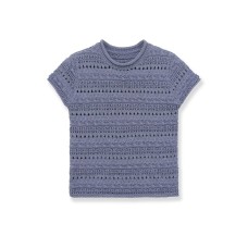 Round neck short sleeved hollow knitted short sleeved top